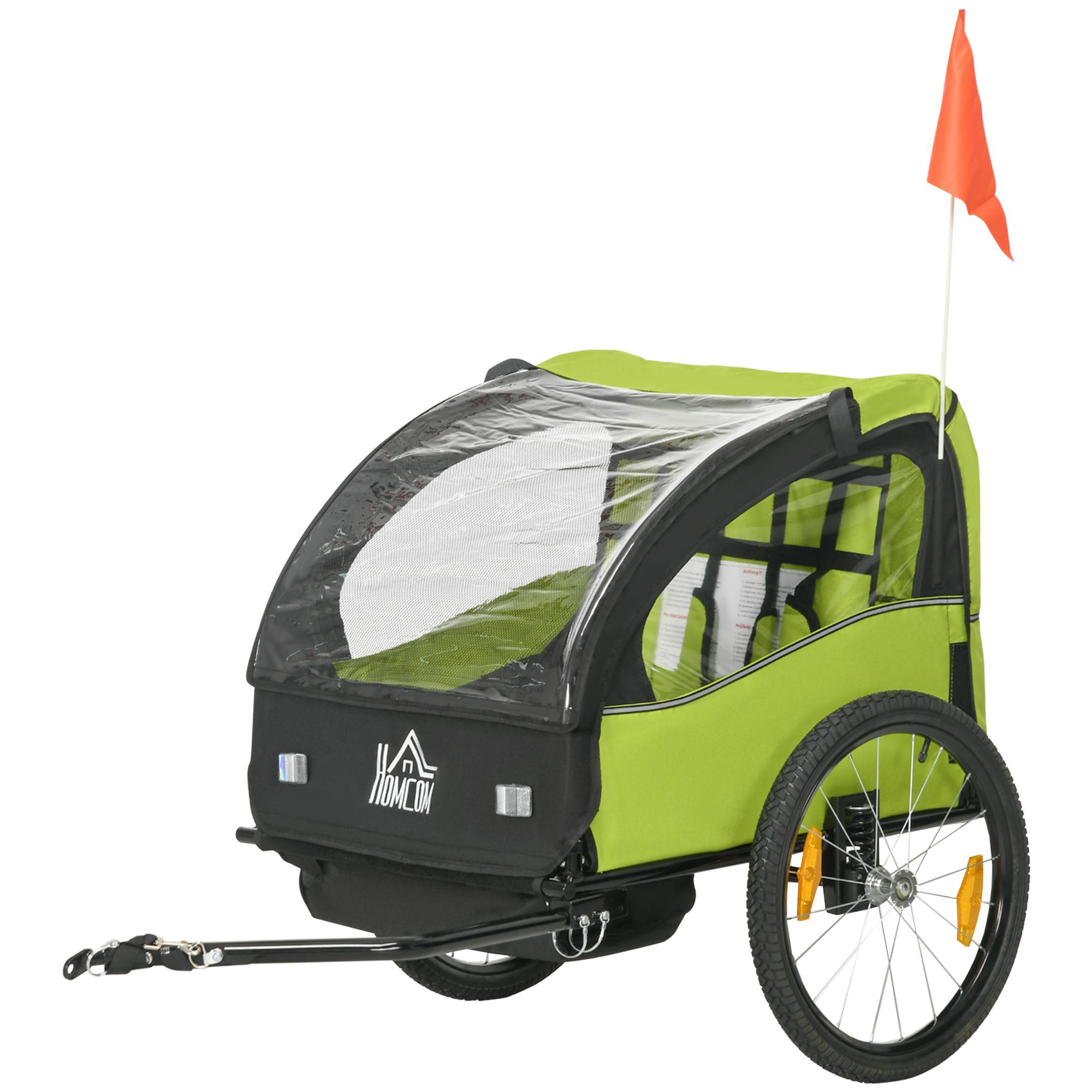 Remorque vélo pour enfants de plus de 18 mois avec ceinture de sécurité et système d'amortisseurs, 140 x 88 x 90 cm, verte - Image 2