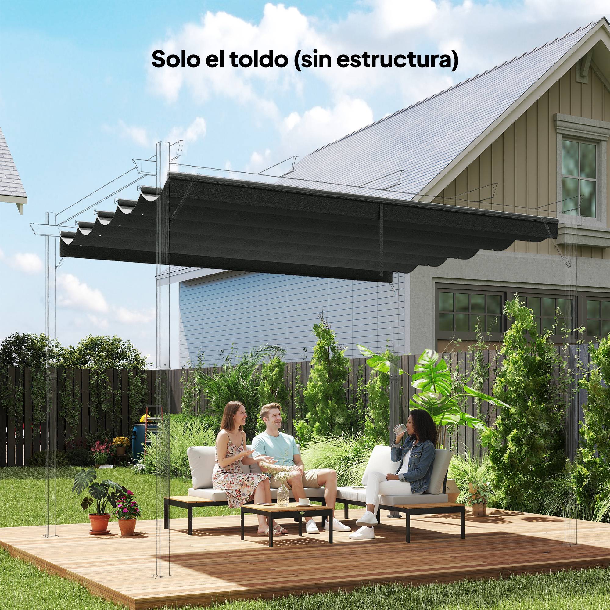 Toile pergola gris foncé 3x3 m rétractable 2,5x2,55 m avec drainage - Image 3
