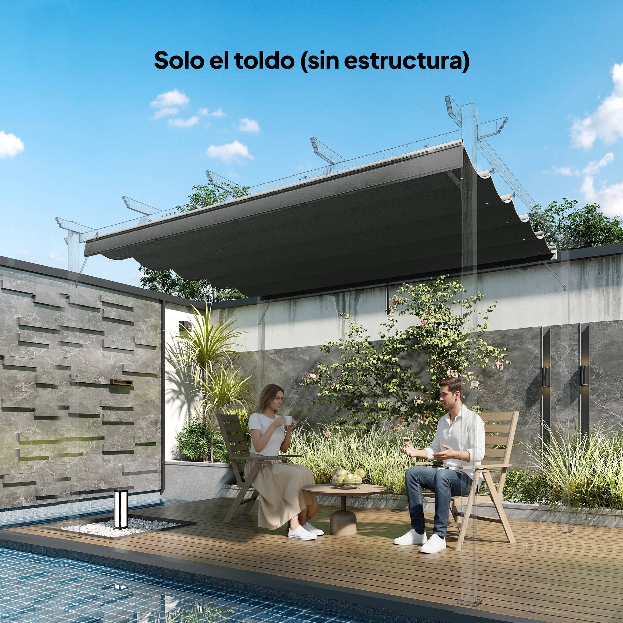 Toile pergola gris foncé 3x3 m rétractable 2,5x2,55 m avec drainage - Image 4