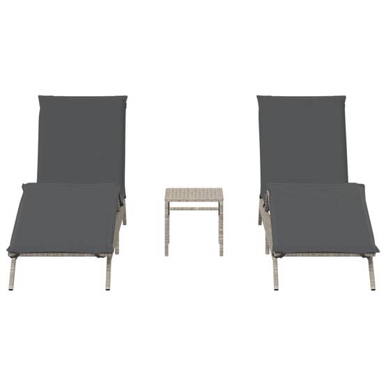 Paire Lits de Soleil Résine Tressée Table et Coussins Gris Clair – ComfortXL Outdoor Living - Image 4