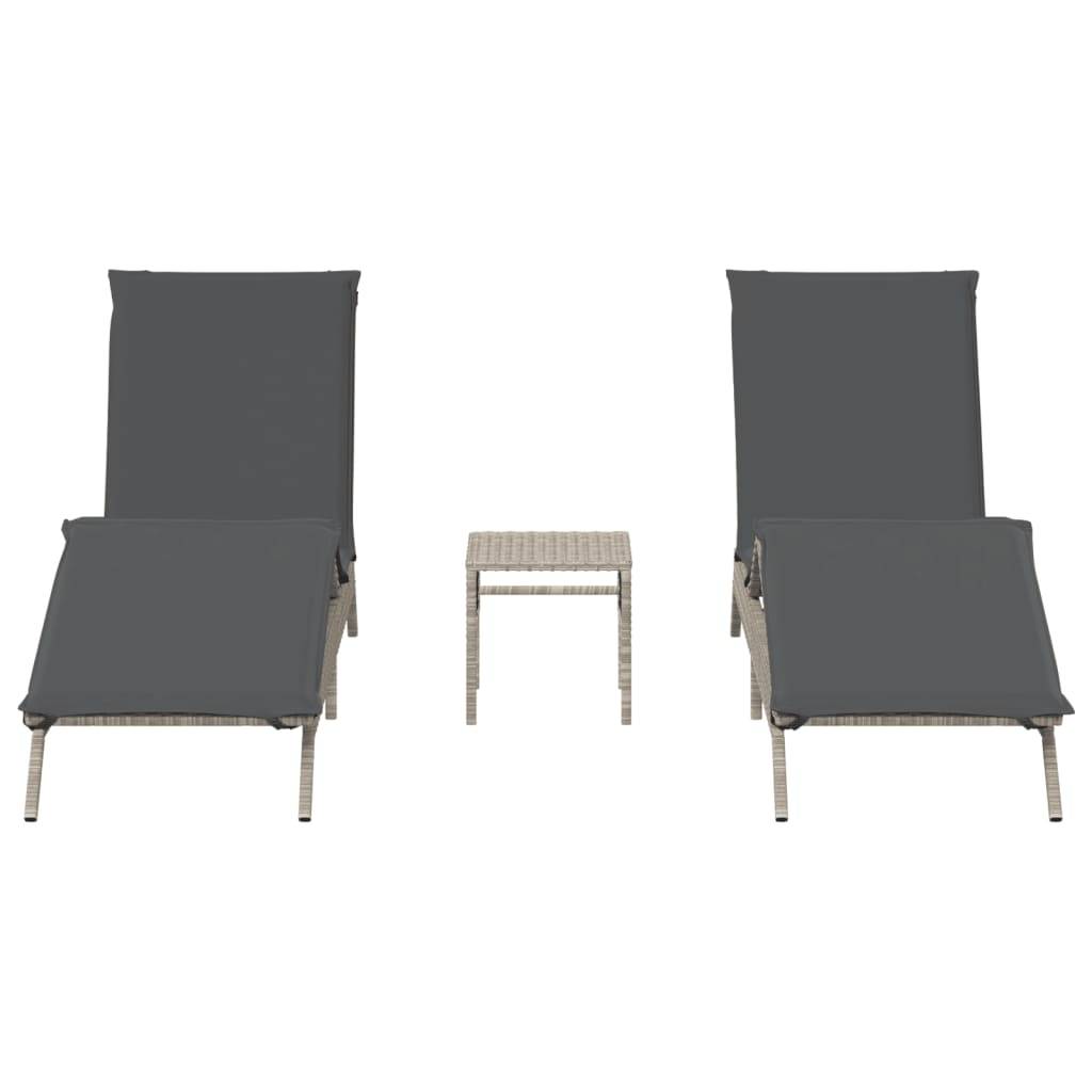 Paire Lits de Soleil Résine Tressée Table et Coussins Gris Clair – ComfortXL Outdoor Living - Image 4