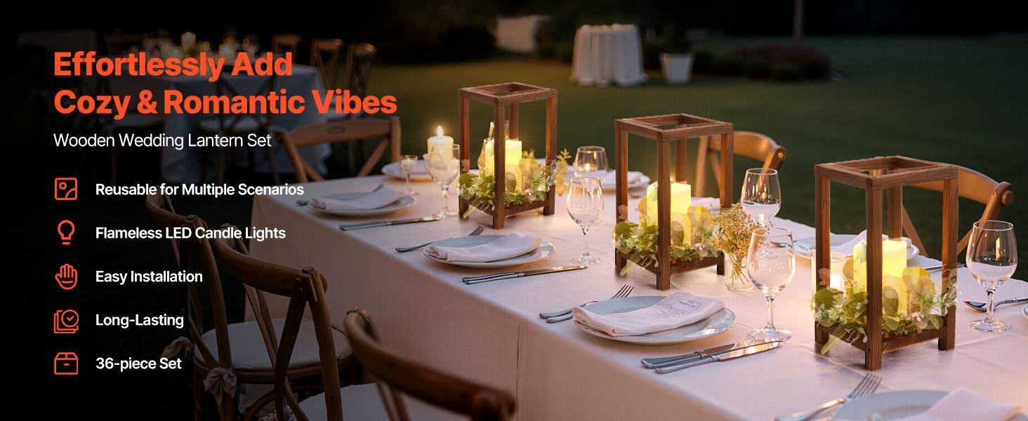 VEVOR Lanterne de Mariage Bois avec Bougies LED Couronnes Fleur Lot de 12 Marron - Image 9