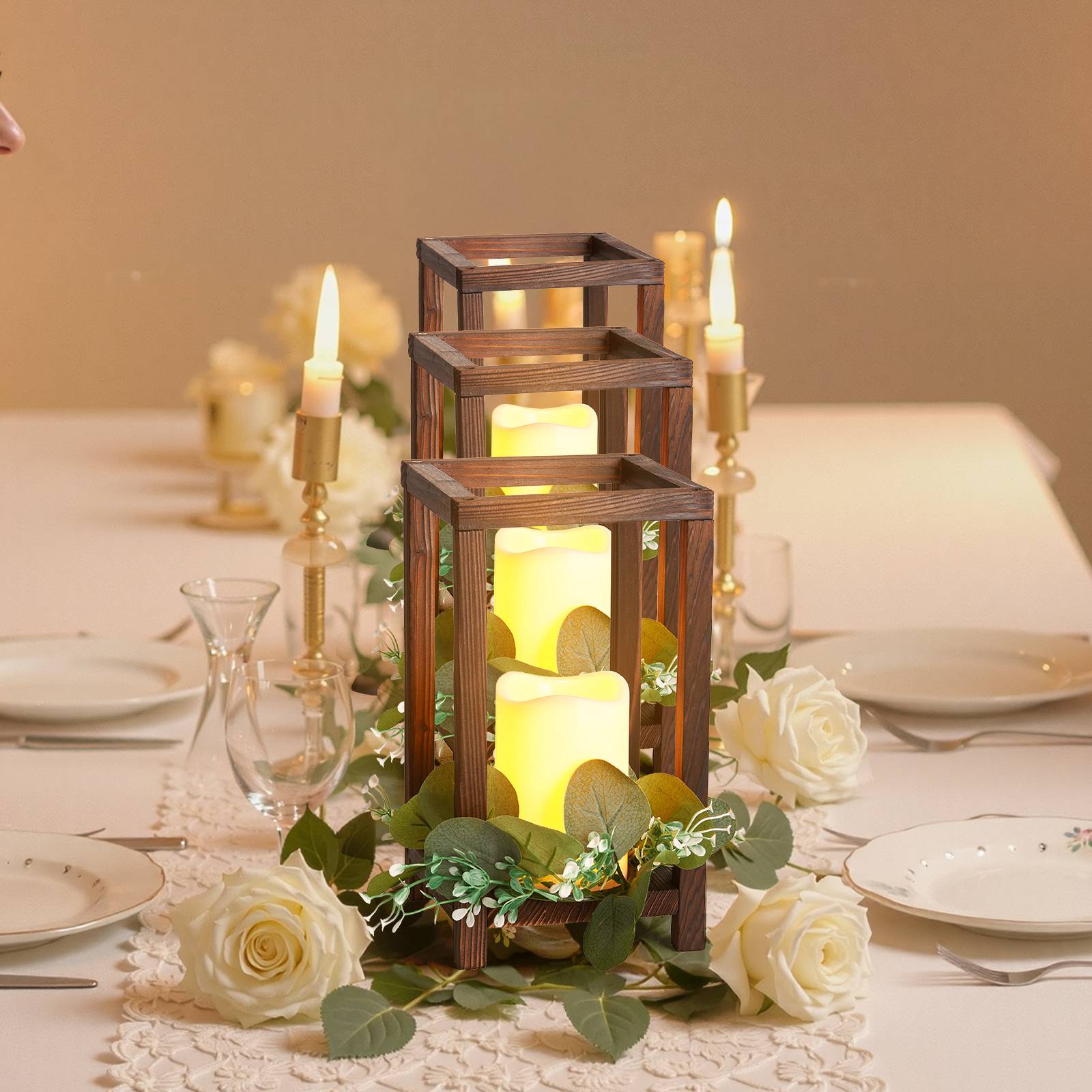 VEVOR Lanterne de Mariage Bois avec Bougies LED Couronnes Fleur Lot de 12 Marron - Image 8