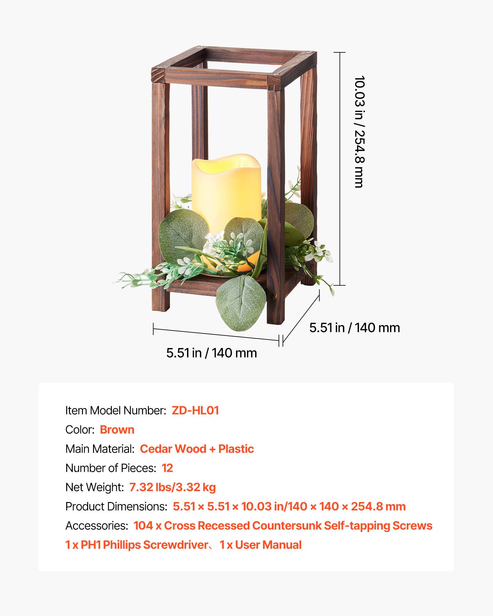 VEVOR Lanterne de Mariage Bois avec Bougies LED Couronnes Fleur Lot de 12 Marron - Image 7