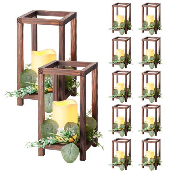 VEVOR Lanterne de Mariage Bois avec Bougies LED Couronnes Fleur Lot de 12 Marron - Image 1