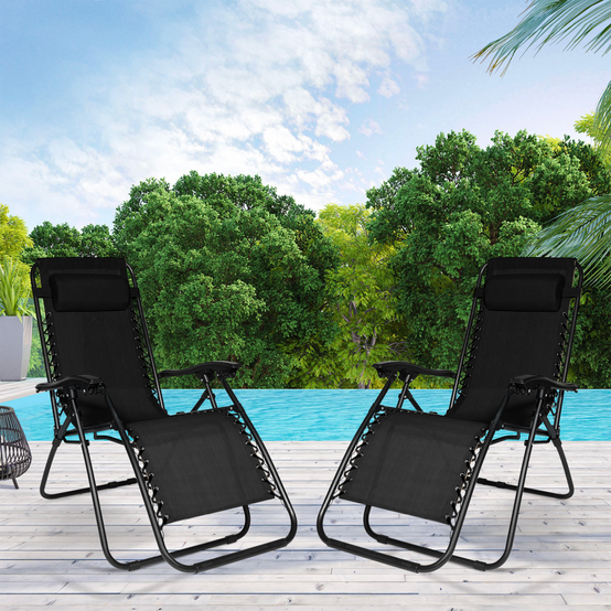 Lot de 2 fauteuils de jardin inclinables RELAX grand confort noir - Image 1