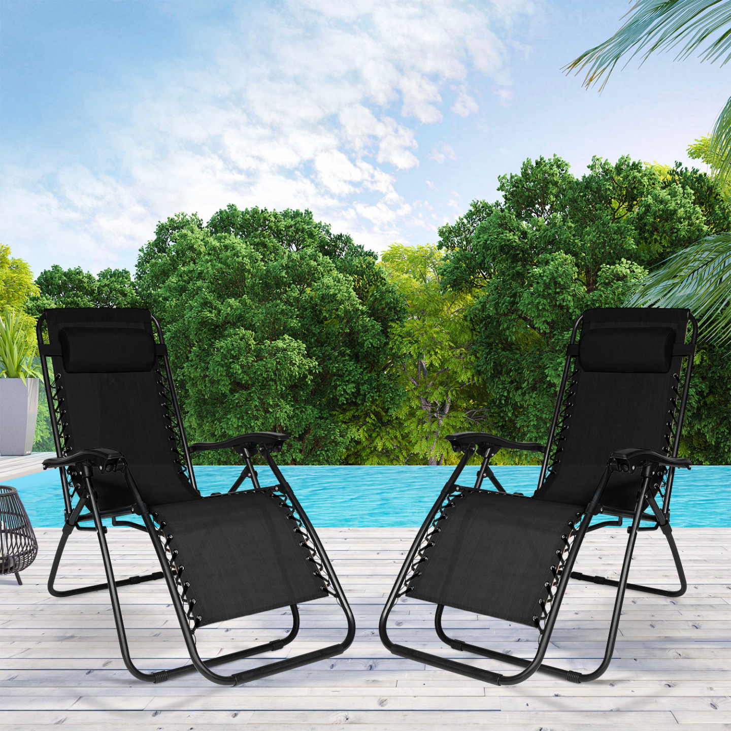 Lot de 2 fauteuils de jardin inclinables RELAX grand confort noir - Image 1