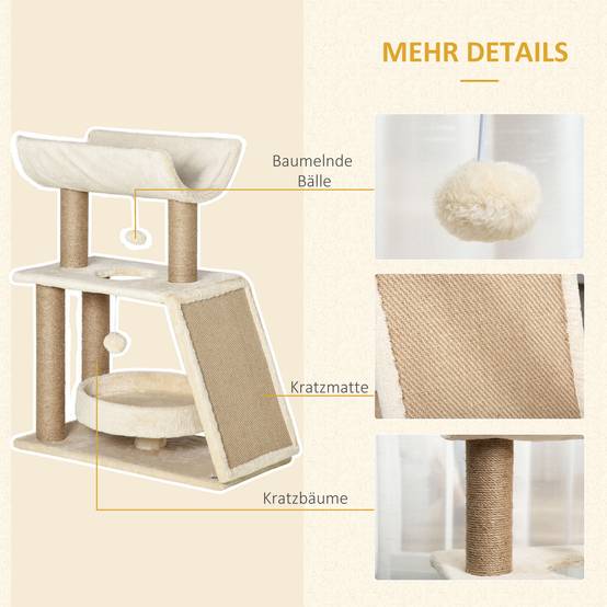 Arbre à chat bois peluche chats griffades repos 60x30x76cm marron - ComfortXL Outdoor Living - Image 8