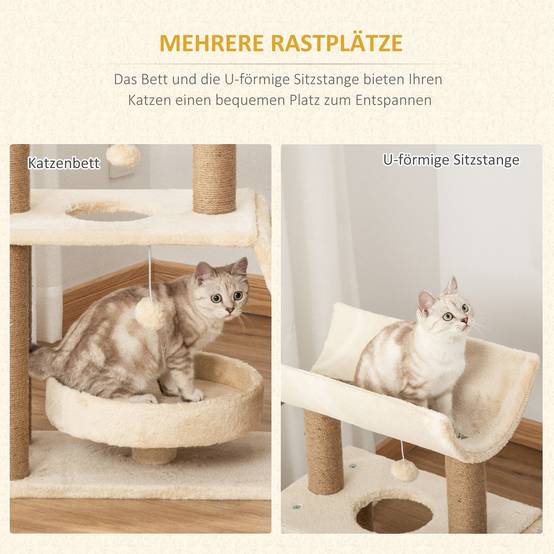 Arbre à chat bois peluche chats griffades repos 60x30x76cm marron - ComfortXL Outdoor Living - Image 7