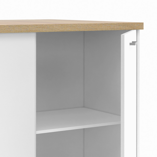 Ilot central TIBO 120 cm bois blanc avec plan de travail façon hêtre - Image 6
