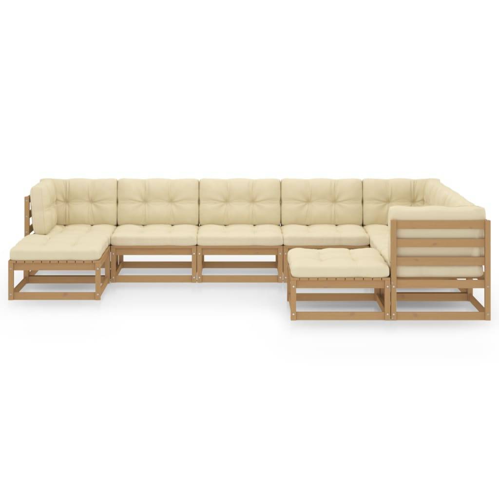 Helloshop26 - Salon de jardin meuble d'extérieur ensemble de mobilier 9 pièces avec coussins marron miel bois de pin - Imagen 2
