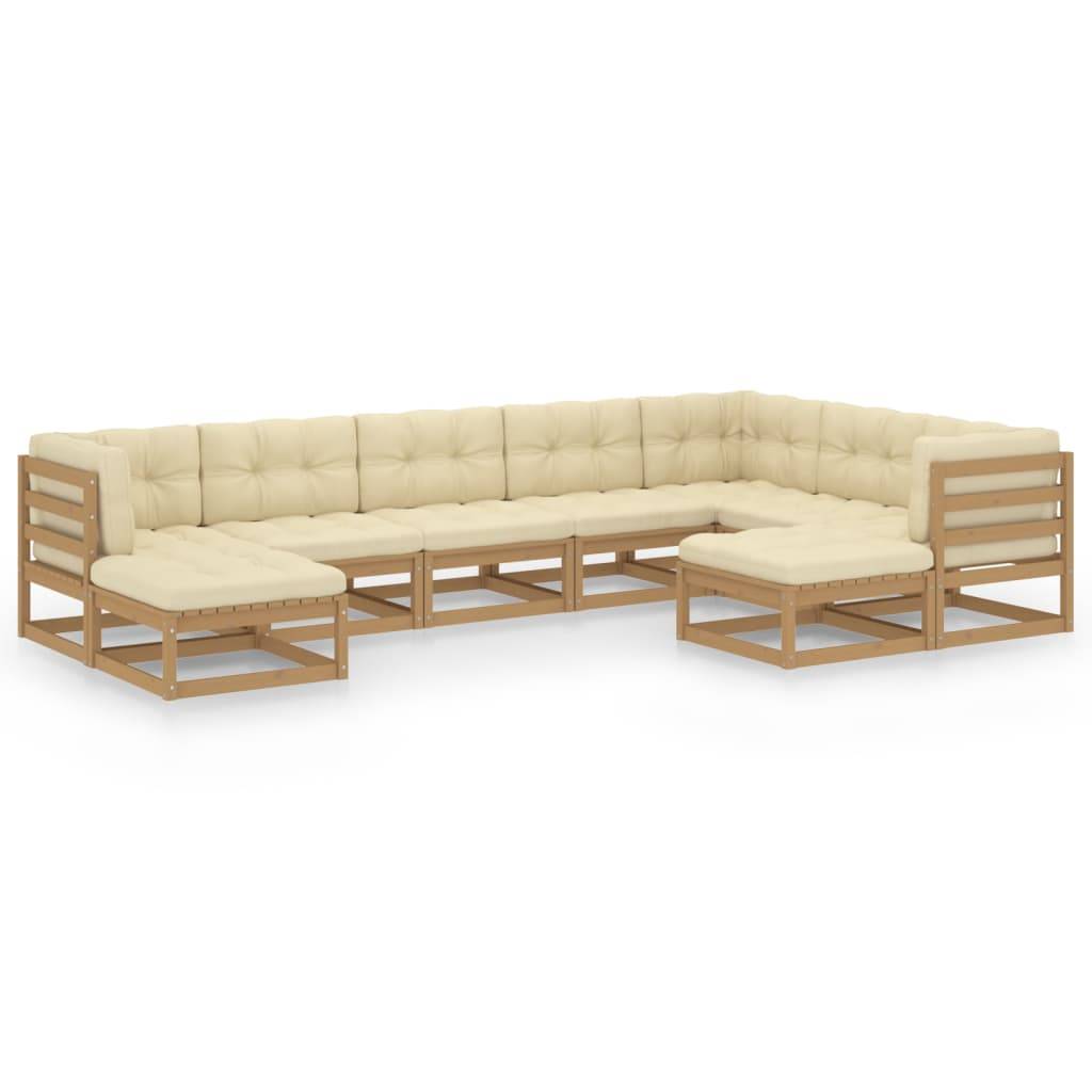 Helloshop26 - Salon de jardin meuble d'extérieur ensemble de mobilier 9 pièces avec coussins marron miel bois de pin - Imagen 1