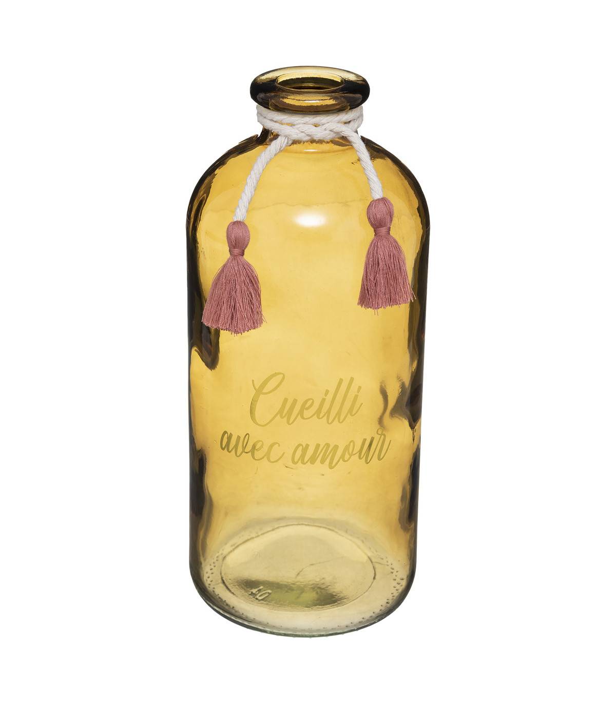 Vase en Verre avec Message et Pompons H 25 cm - Imagen 1