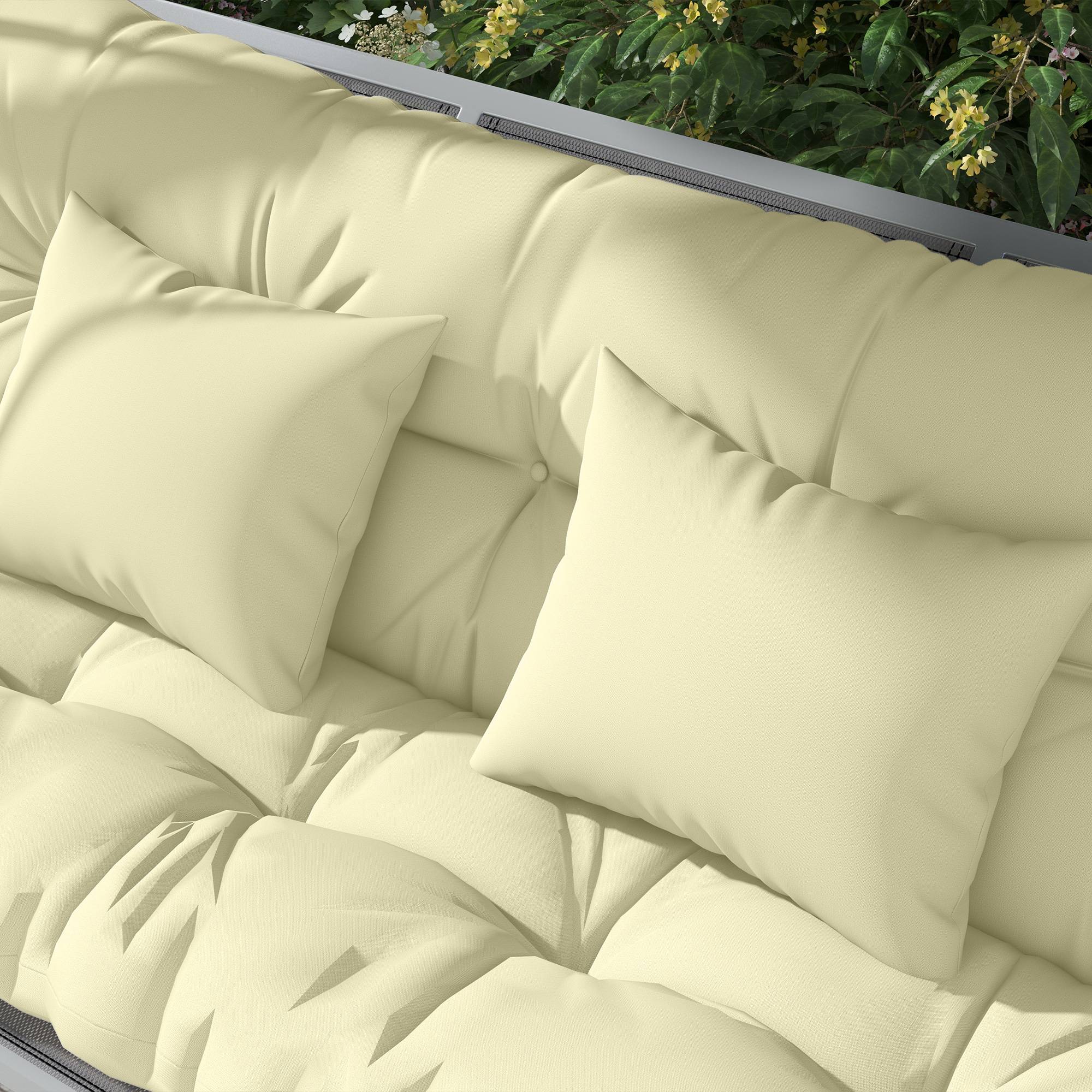 Lot de 4 coussins d'assise, 150 x 50 cm, coussins de chaise déperlants avec attaches, 10 cm d'épaisseur, blanc crème - Image 10