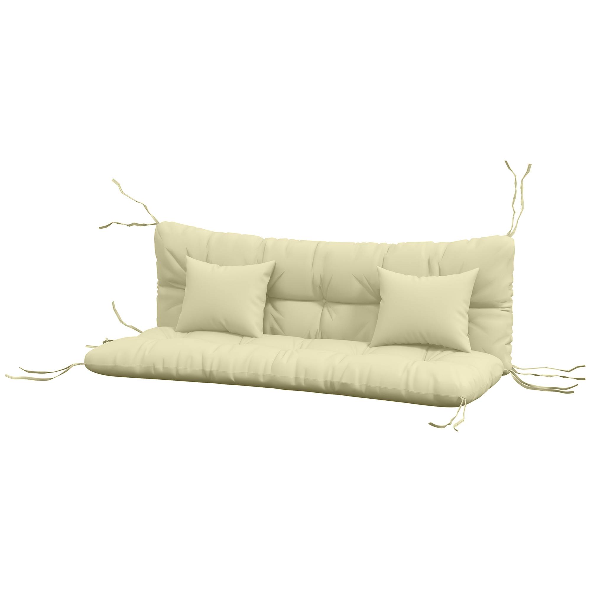 Lot de 4 coussins d'assise, 150 x 50 cm, coussins de chaise déperlants avec attaches, 10 cm d'épaisseur, blanc crème - Image 2