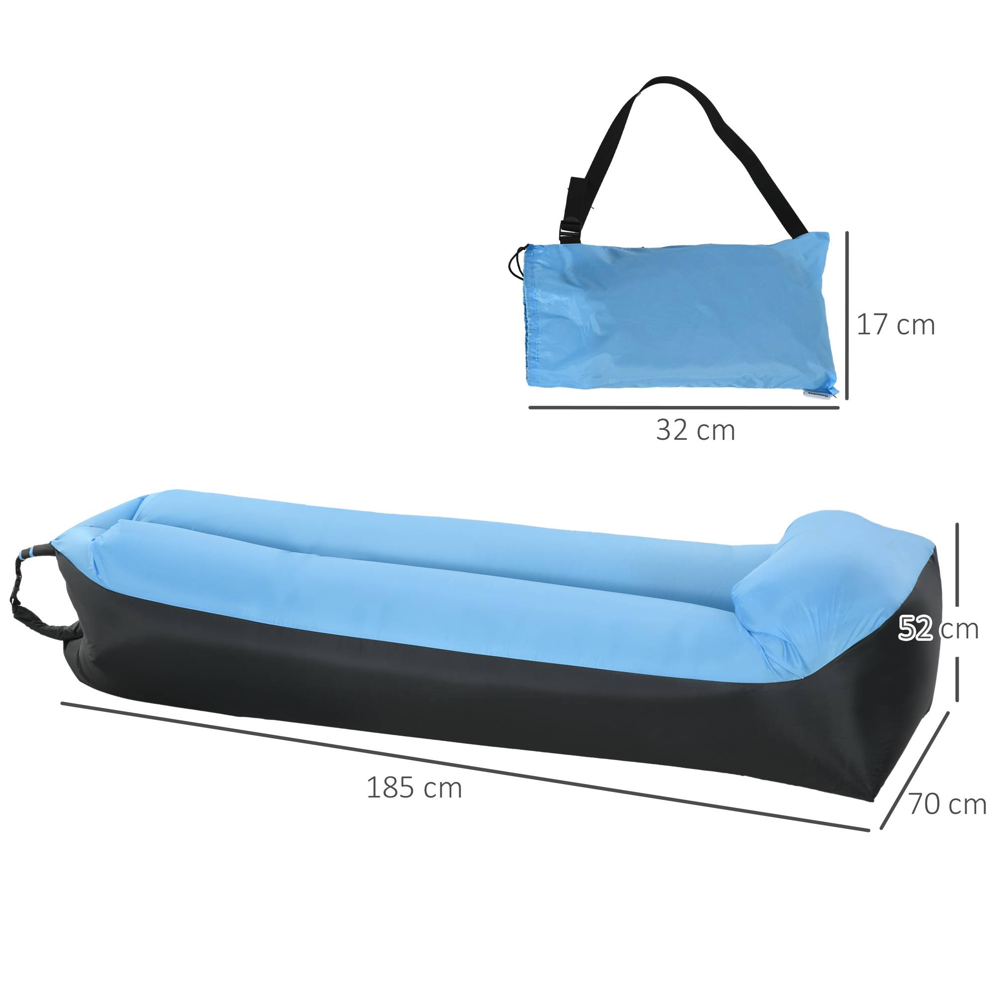 Outsunny - Hamac gonflable transat gonflable pliable en sac avec bandoulière double couche PE nylon bicolore bleu noir - Outsunny - Imagen 3