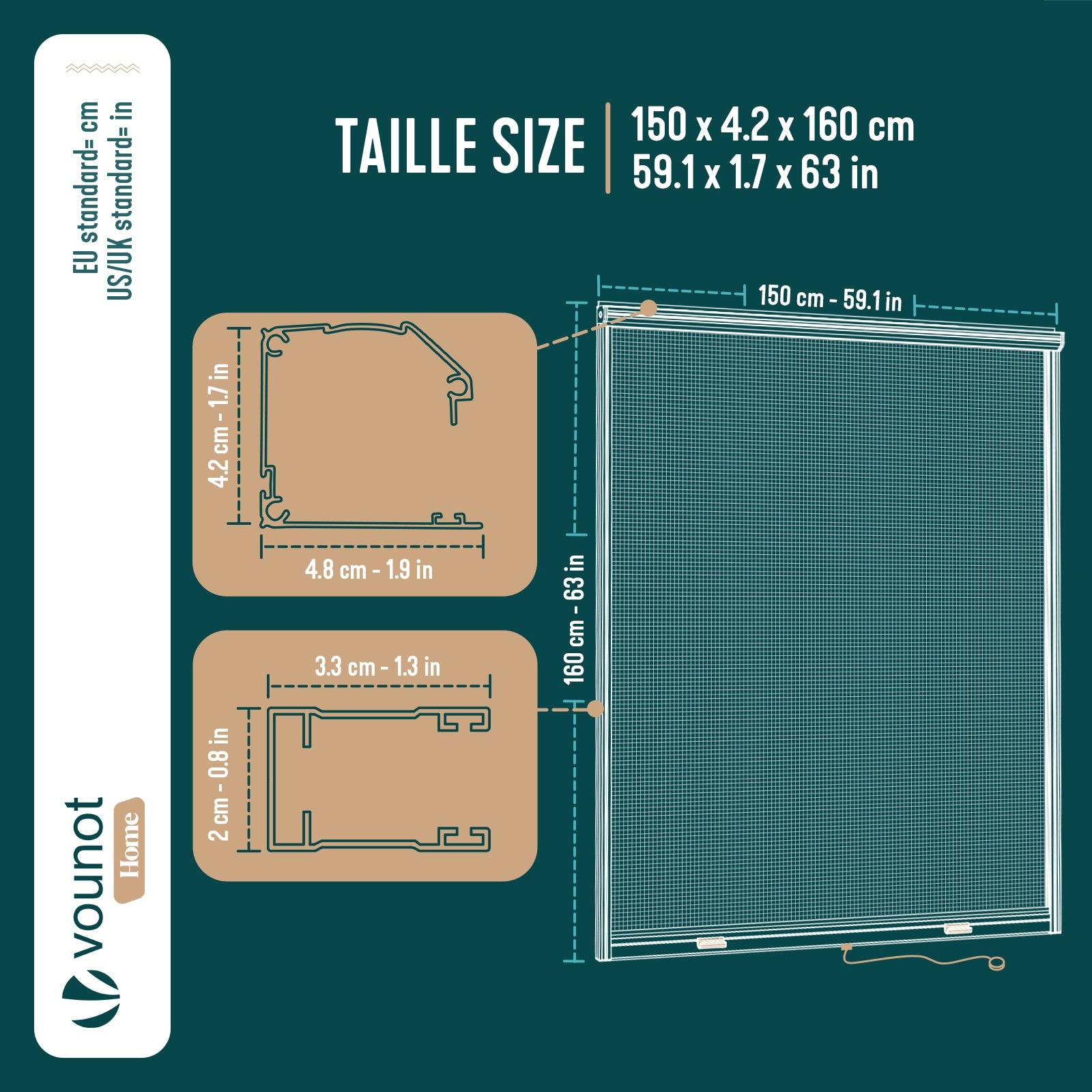 Vounot - Moustiquaire de fenêtre L150 x H160 cm  enroulable et recoupable en aluminium blanc VOUNOT® - Image 3