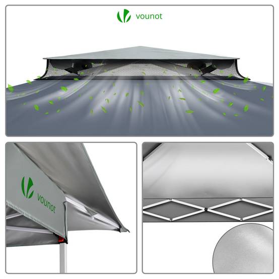 VOUNOT® Tonnelle de jardin extérieure 3,6x3,6m pliable avec moustiquaire gris - Image 6