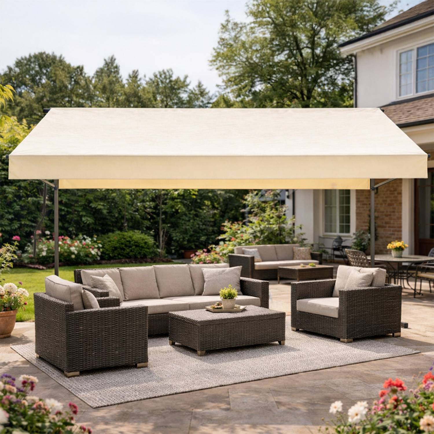 Store banne double pente manuel 4 x 1,5-1,5 m beige hydrofuge ISEO - Image 4