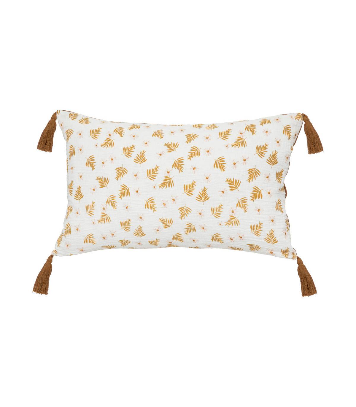 Coussin décoratif Blanc & Cannelle avec pompons  30 x 50 cm - Imagen 1