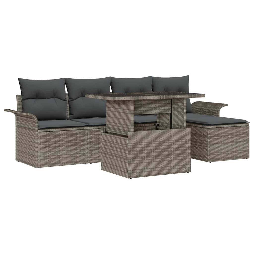 Salon de jardin 5 places Gris 6 pcs polyrotin modulable avec pouf et table – ComfortXL Outdoor Living - Image 2