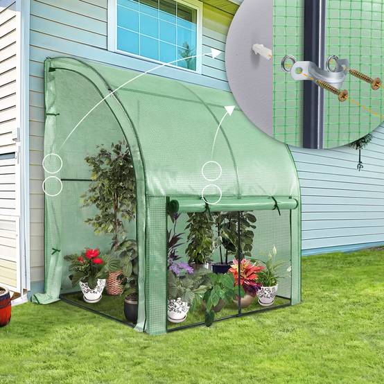 Vounot - Serre d'hivernage murale adossée 200x100x180cm vert - Bâche PE imperméable, anti-UV - Balcon, terrasse, jardin - Image 6