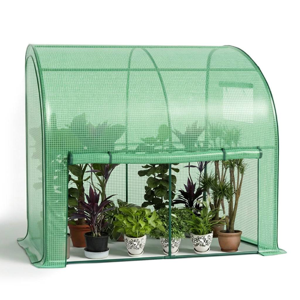 Vounot - Serre d'hivernage murale adossée 200x100x180cm vert - Bâche PE imperméable, anti-UV - Balcon, terrasse, jardin