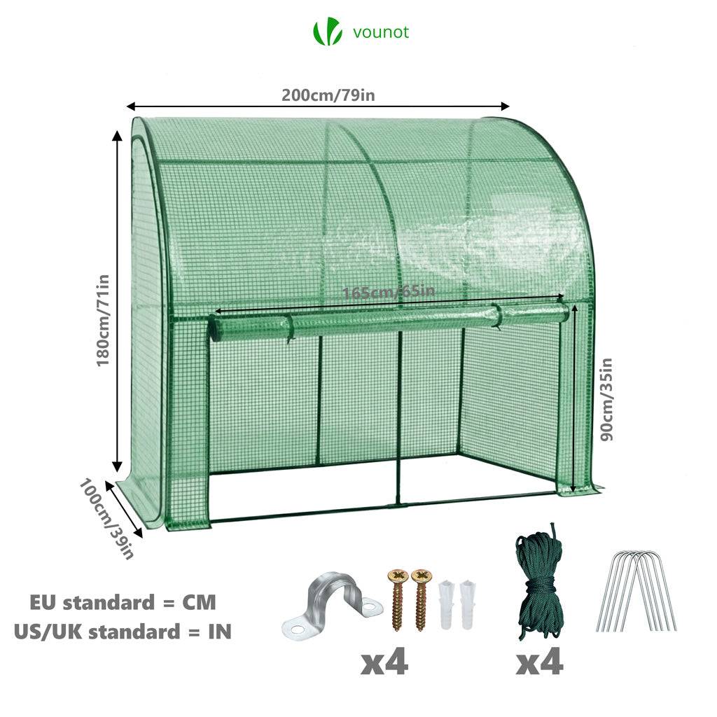 Vounot - Serre d'hivernage murale adossée 200x100x180cm vert - Bâche PE imperméable, anti-UV - Balcon, terrasse, jardin - Image 3