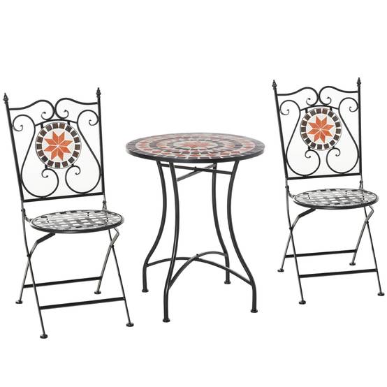 Salon de jardin 3 pièces Acier Céramique Balcon Patio Chaises pliables Multicolore - ComfortXL Outdoor Living - Image 2