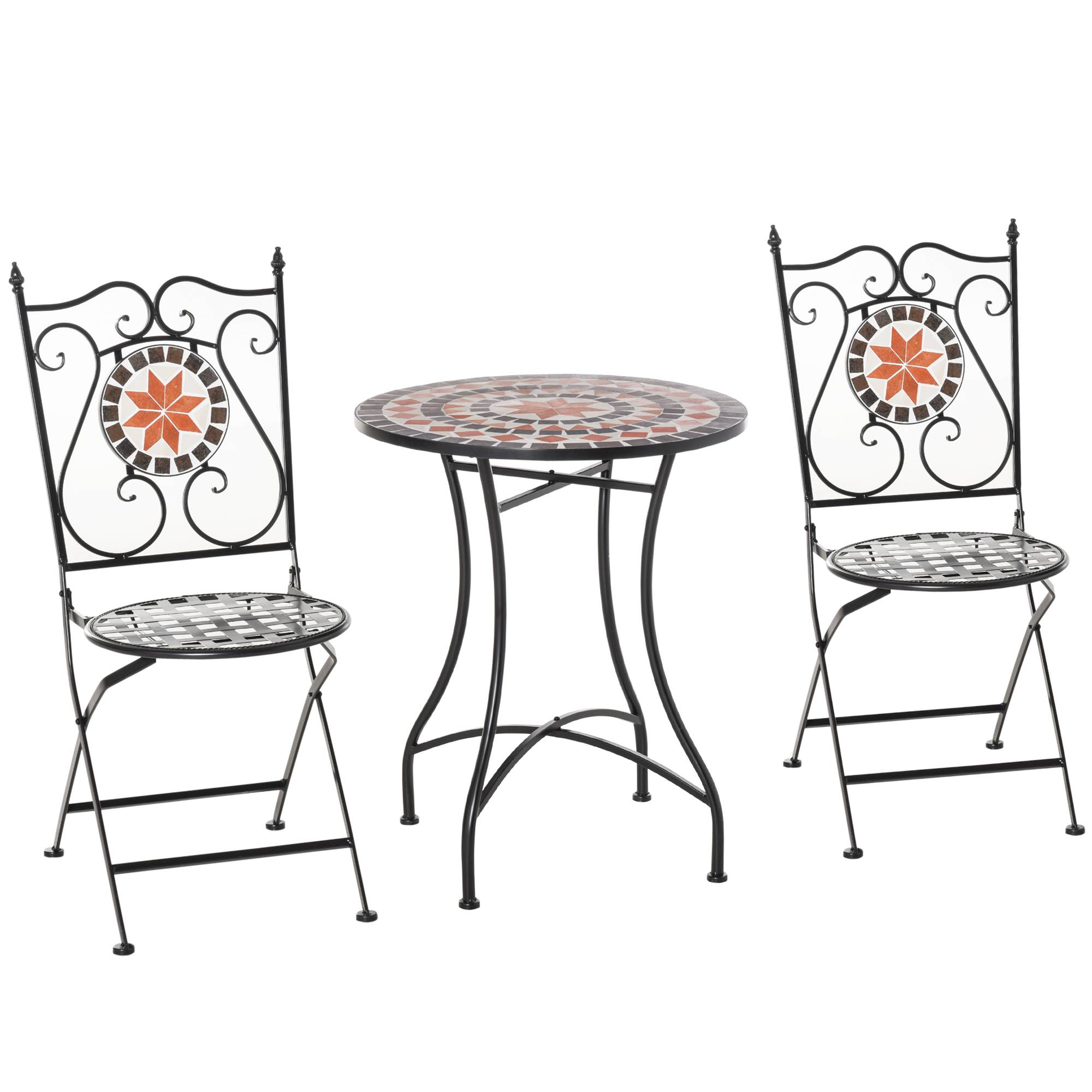 Salon de jardin 3 pièces Acier Céramique Balcon Patio Chaises pliables Multicolore - ComfortXL Outdoor Living - Image 2