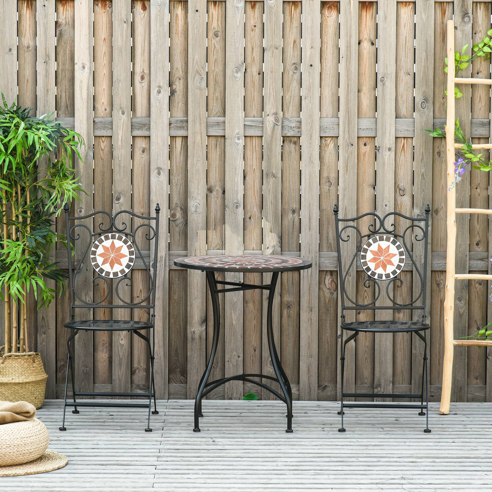 Salon de jardin 3 pièces Acier Céramique Balcon Patio Chaises pliables Multicolore - ComfortXL Outdoor Living - Image 3