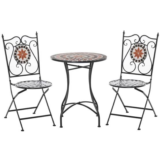 Salon de jardin 3 pièces Acier Céramique Balcon Patio Chaises pliables Multicolore - ComfortXL Outdoor Living - Image 1