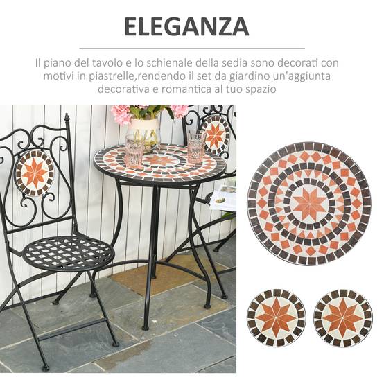Salon de jardin 3 pièces Acier Céramique Balcon Patio Chaises pliables Multicolore - ComfortXL Outdoor Living - Image 6