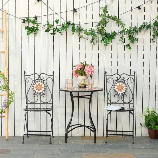 Salon de jardin 3 pièces Acier Céramique Balcon Patio Chaises pliables Multicolore - ComfortXL Outdoor Living - Image 4