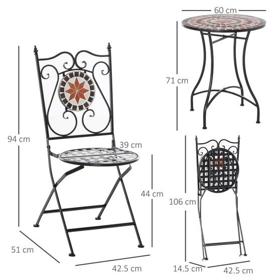 Salon de jardin 3 pièces Acier Céramique Balcon Patio Chaises pliables Multicolore - ComfortXL Outdoor Living - Image 5