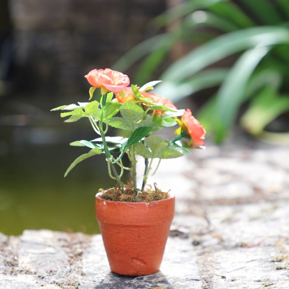 ~Rosier plante fleur artificielle extérieur cimetière tissu corail12cm Chemin de campagne - Imagen 2