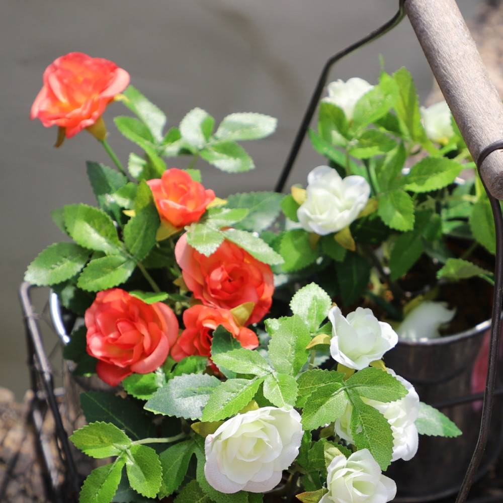 ~Rosier plante fleur artificielle extérieur cimetière tissu corail12cm Chemin de campagne - Imagen 4