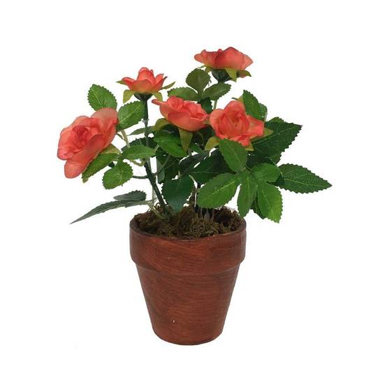 ~Rosier plante fleur artificielle extérieur cimetière tissu corail12cm Chemin de campagne - Imagen 1