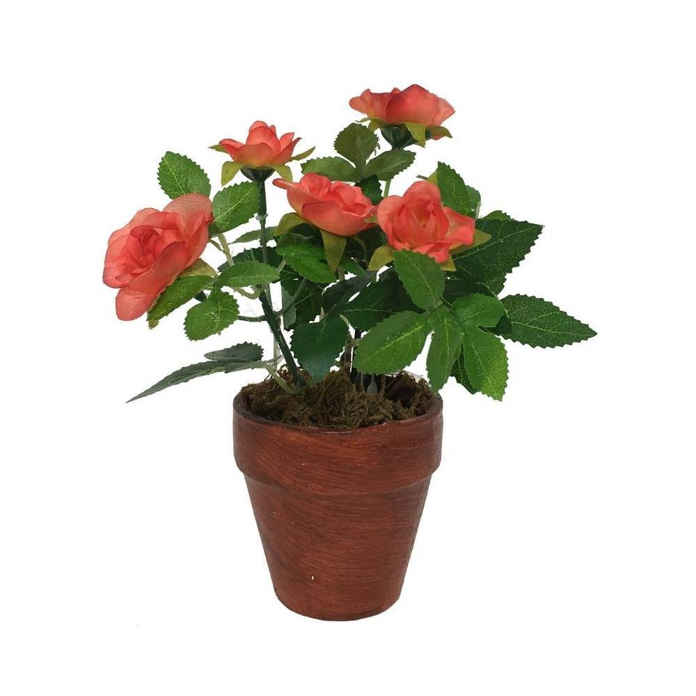 ~Rosier plante fleur artificielle extérieur cimetière tissu corail12cm Chemin de campagne - Imagen 1