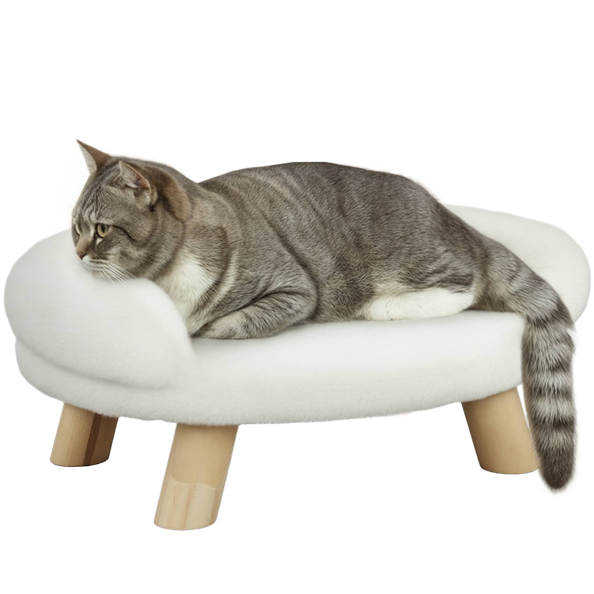 PANGIVO - Lit pour chat et chien bois et peluche blanc crème 47 x 40 x 20 cm - PANGIVO - Image 1