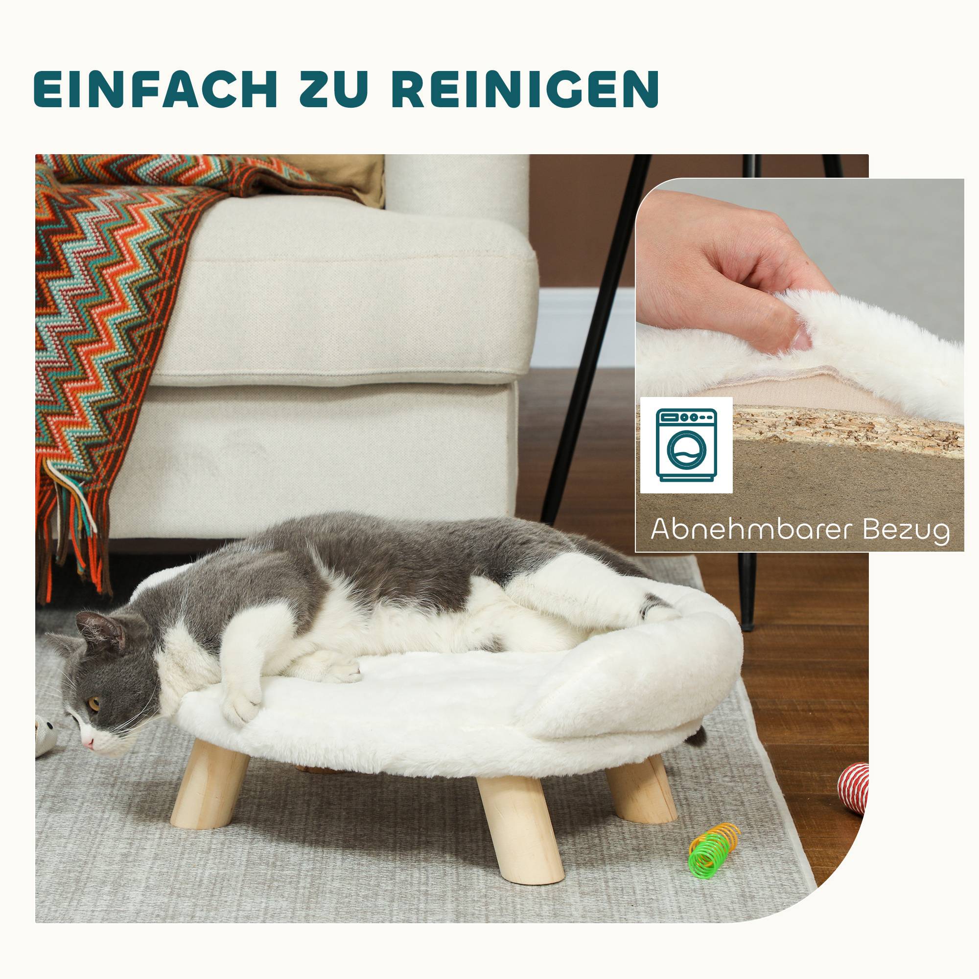 PANGIVO - Lit pour chat et chien bois et peluche blanc crème 47 x 40 x 20 cm - PANGIVO - Image 8