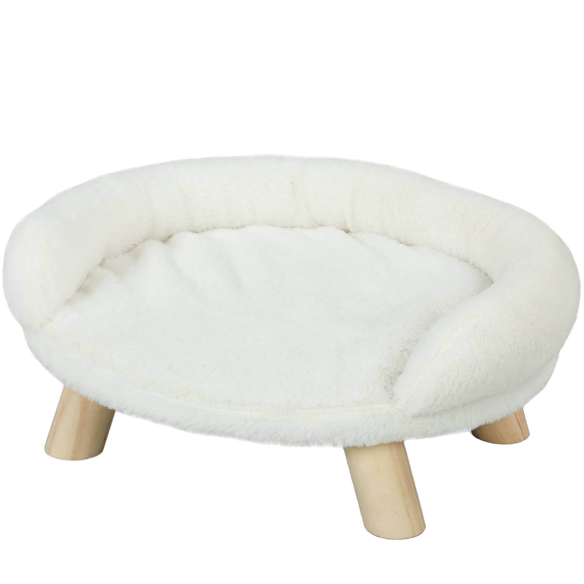 PANGIVO - Lit pour chat et chien bois et peluche blanc crème 47 x 40 x 20 cm - PANGIVO - Image 2