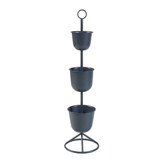 Helloshop26 - Porte-plantes style intemportel support 110 x 28 cm 3 cache-pots noir - Image 1