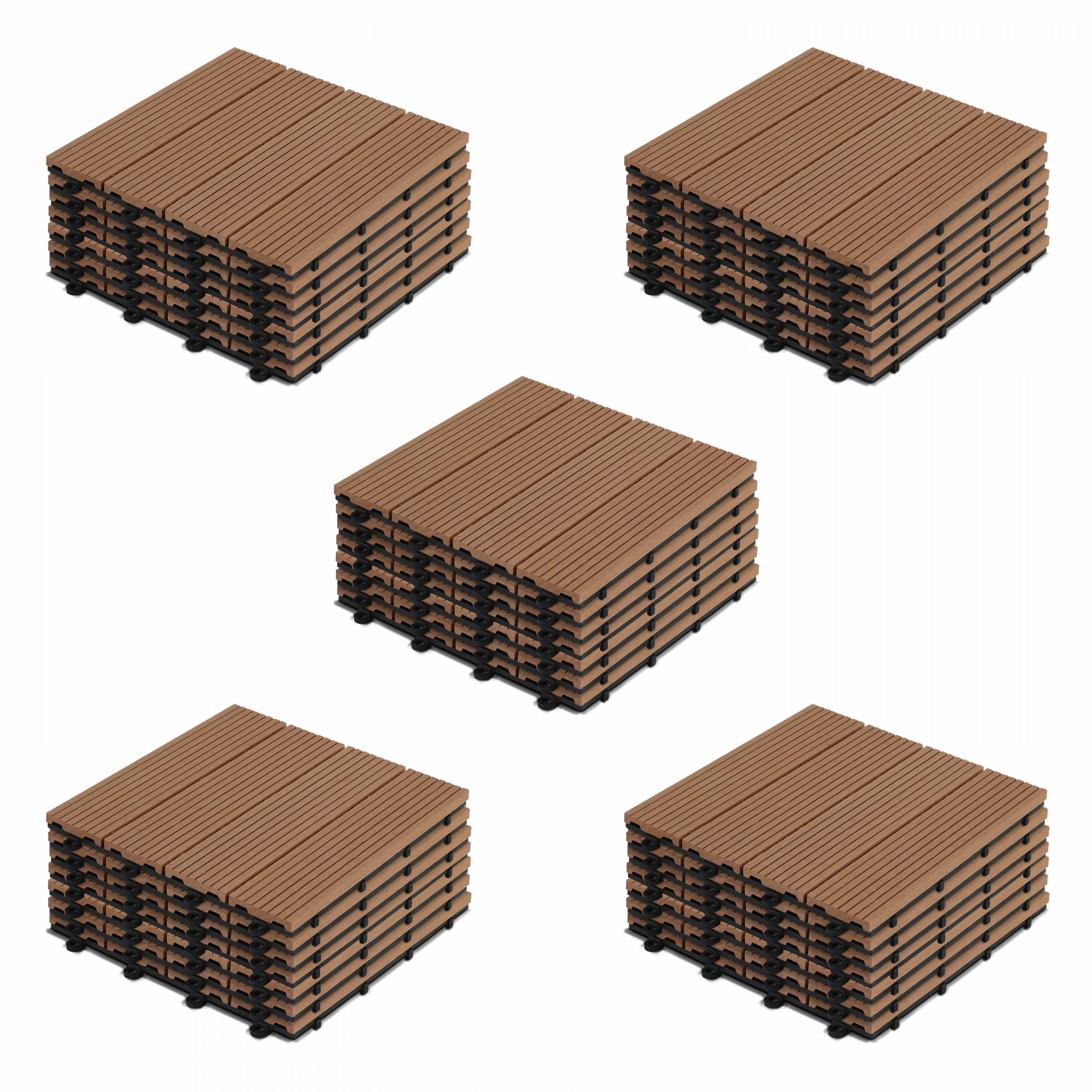 Oviala - Lot de 40 dalles clipsables bois synthétique marron Padang - Oviala - Imagen 1
