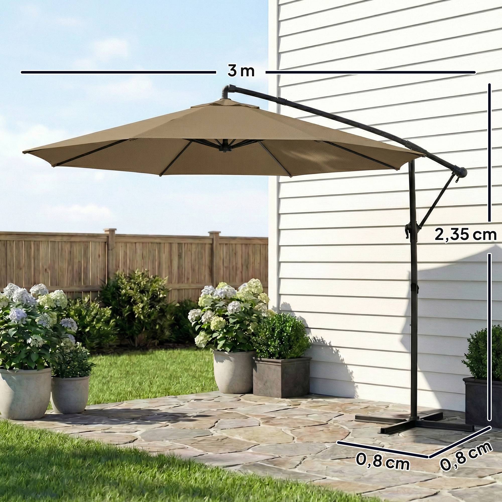 Parasol déporté rond en polyester et métal kaki 300 x 300 x 235 cm - PANGIVO - Image 5