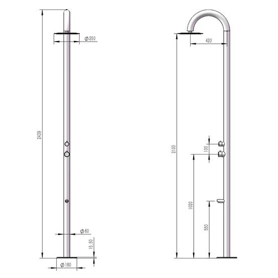 Douche de piscine inox 316L eau chaudefroide pommeau anticalcaire - Image 3