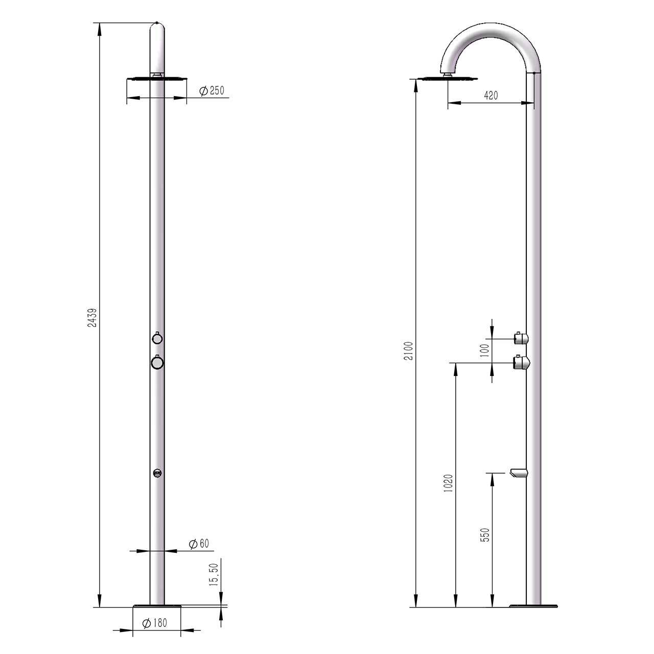 Douche de piscine inox 316L eau chaudefroide pommeau anticalcaire - Image 3