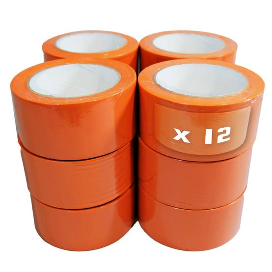 Lot de 12 Rubans adhésifs PVC orange bâtiment 50 mm x 33 m - Rouleau adhésif de chantier orange TECPLAST - Image 1