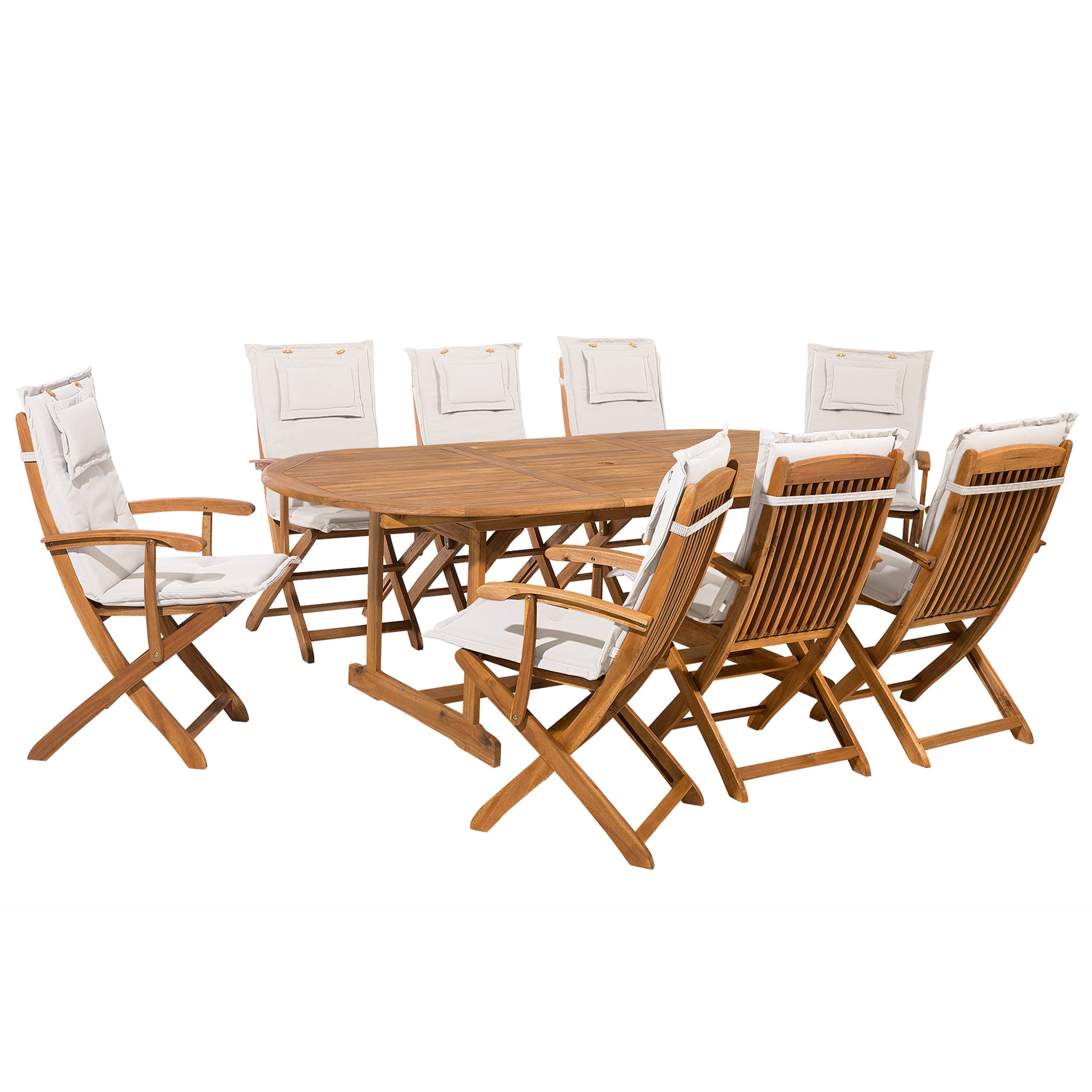 Beliani - Set de salle à manger, 8 Personnes Acacia Blanc cassé MAUI - Beliani - Imagen 2