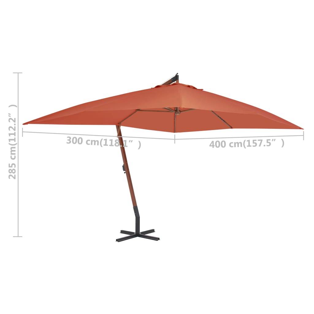 Helloshop26 - Parasol meuble de jardin en porte-à-faux avec mât en bois 400 x 300 cm terre cuite - Imagen 5